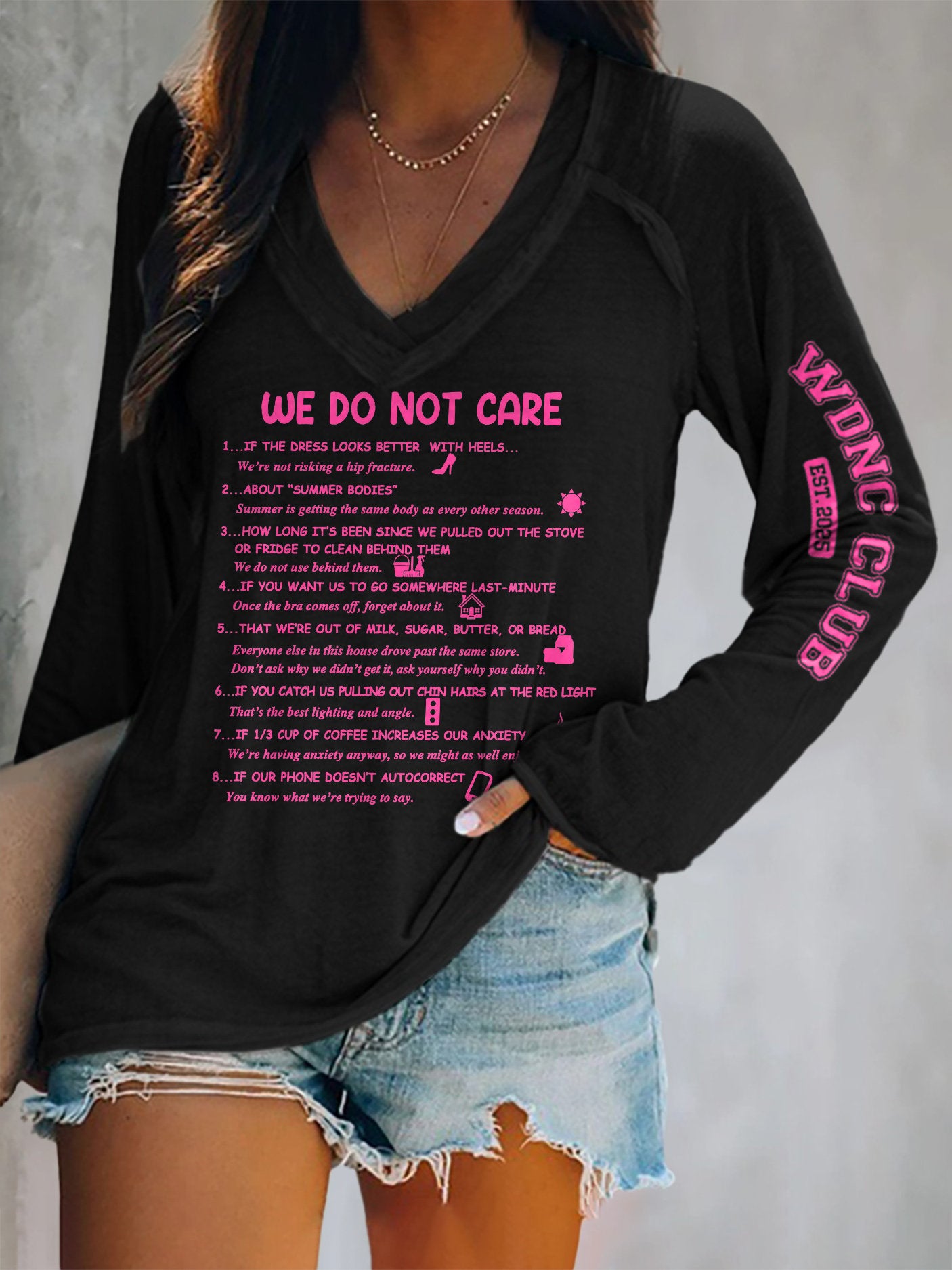 V-neck Retro Funny WDNC Menopause Perimenopause Print T-Shirt