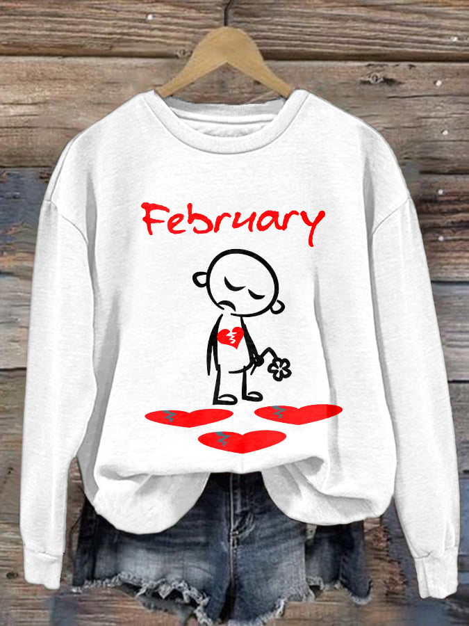 Women's Casual Heart Disease Awareness In February Wear Red Printed Long-Sleeve Sweatshirt