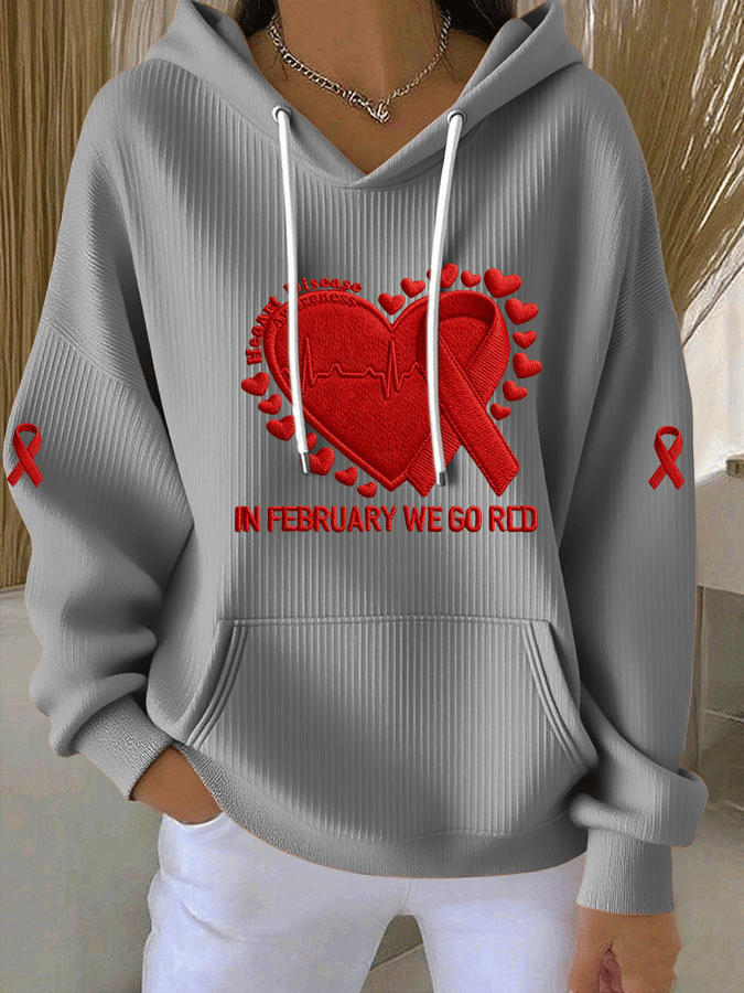 Women's Heart Disease Awareness Print Long-Sleeve Hooded Sweatshirt