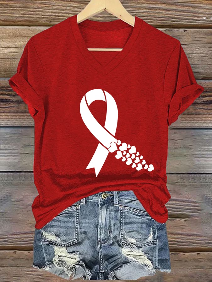Women's Casual Heart Disease Awareness Printed Short-Sleeve T-Shirt