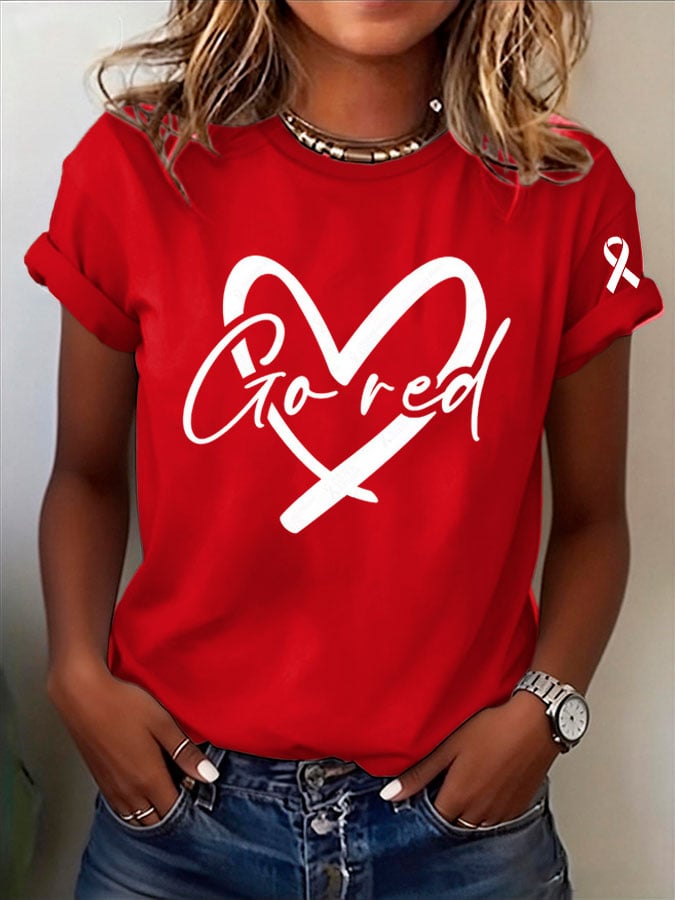 Women's Heart Disease Awareness Go red Printed T-shirt