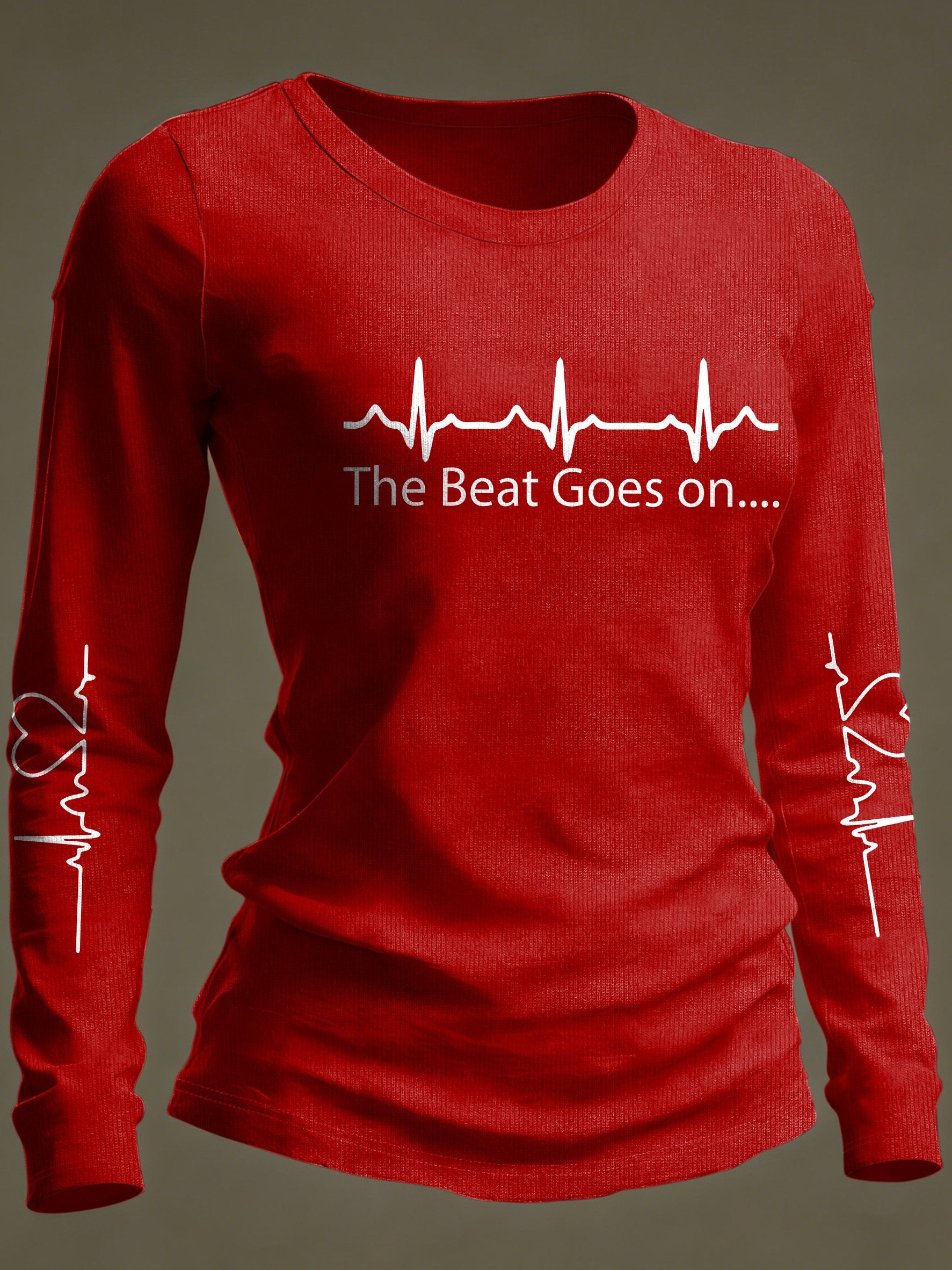 Women's Casual Heart Disease Awareness Print Long-Sleeve T-Shirt