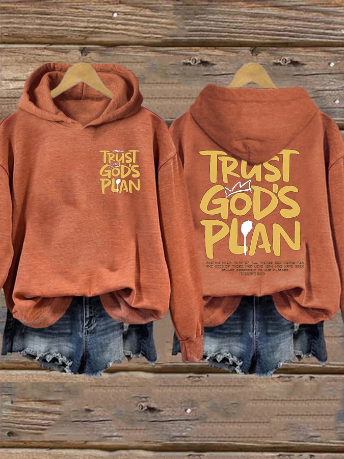 Women'S Casual Trust God's Plan Christian Print Hoodie