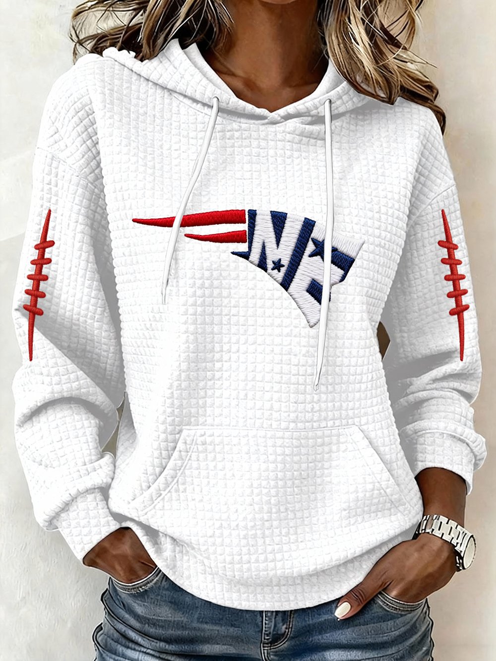 Womenโs Football Graphic Waffle Knit Hoodie