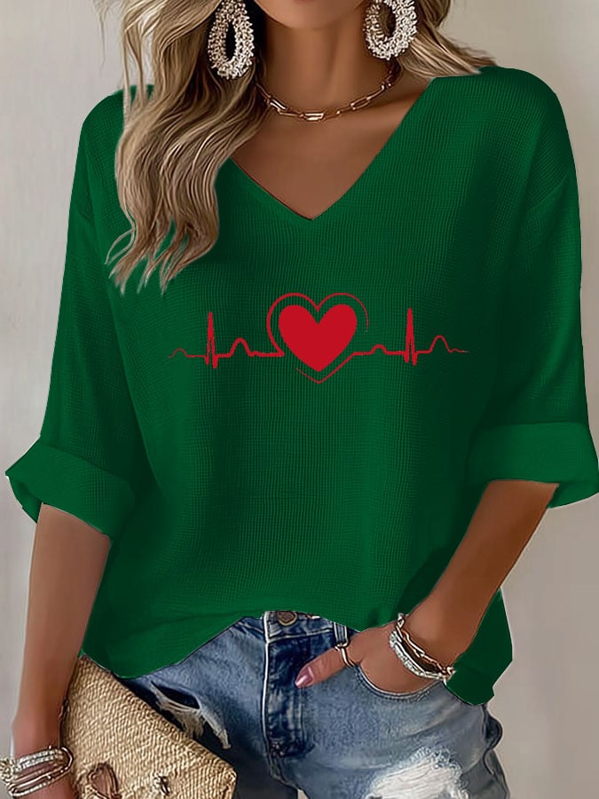 Women'S Casual Heart Disease Awareness Print Short-Sleeved T-Shirt