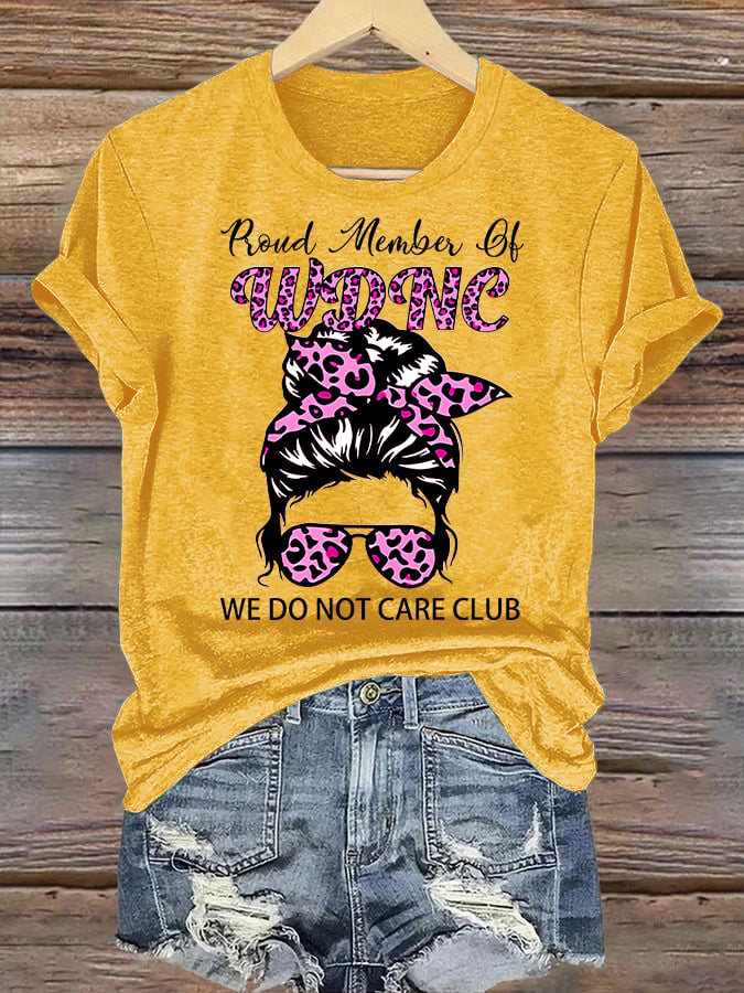 Women's Round-Neck Retro Funny Proud Member Of WDNC Club We Do Not Care Menopause Perimenopause Print T-Shirt