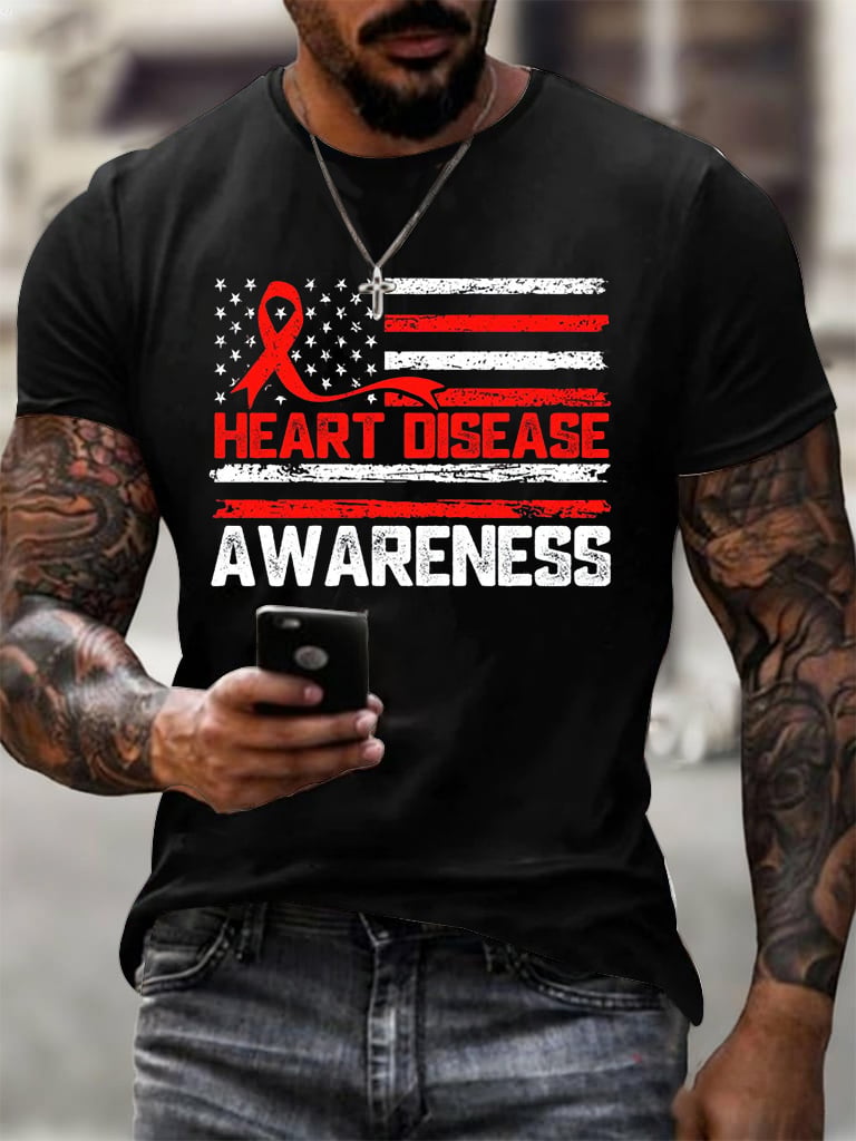 Men's casual heart disease awareness T-shirt