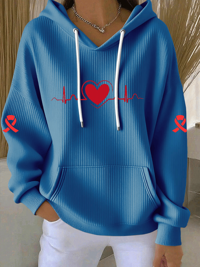 Women's Heart Disease Awareness Print Long-Sleeve Hooded Sweatshirt
