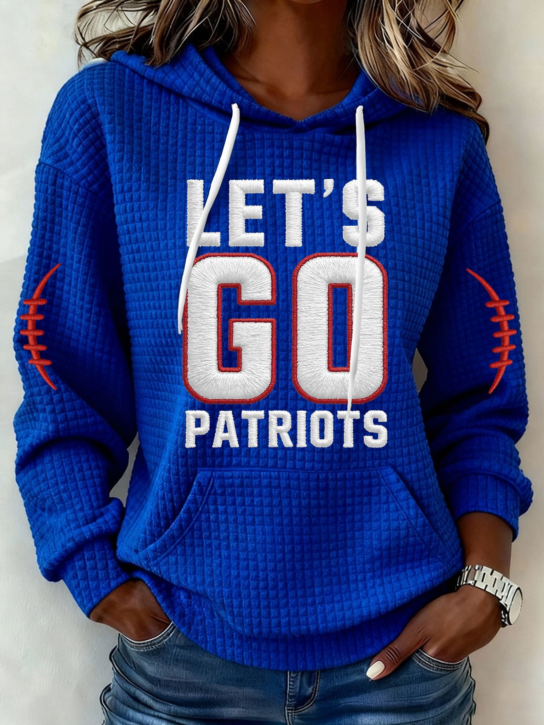 Womenโs Football Graphic Waffle Knit Hoodie