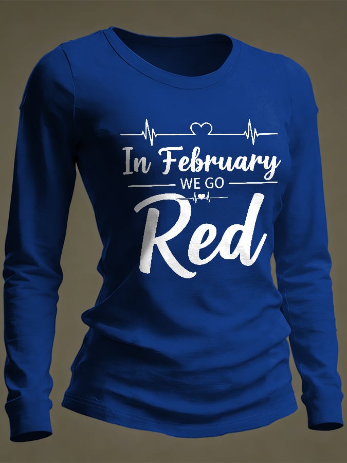 Women's Casual Heart Disease Awareness Print Long-Sleeve T-Shirt