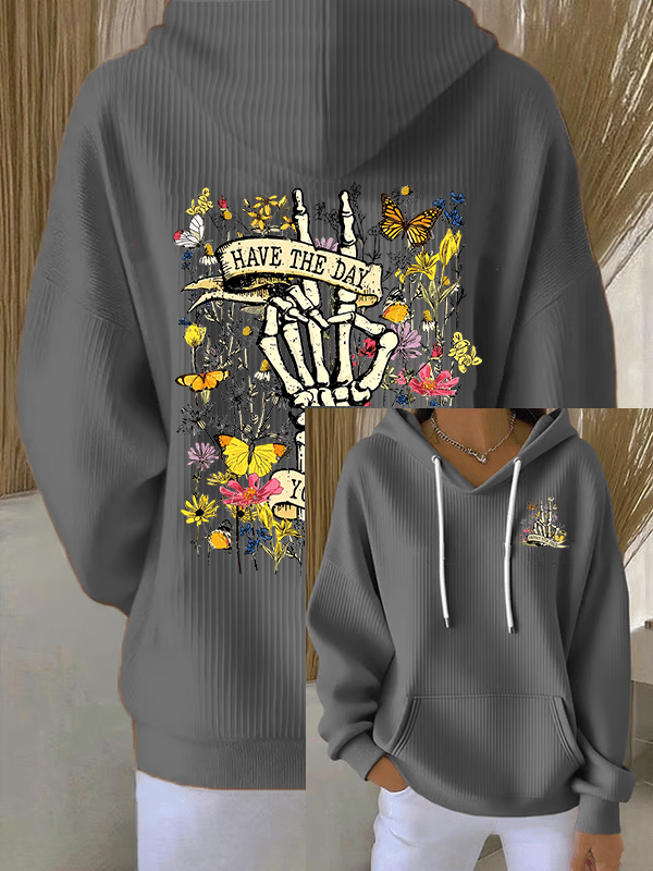 🔥Buy 3 Get 15% Off🔥Women's Flower skull hand gesture Of WDNC Club We Do Not Care Menopause Perimenopause Print Hoodie