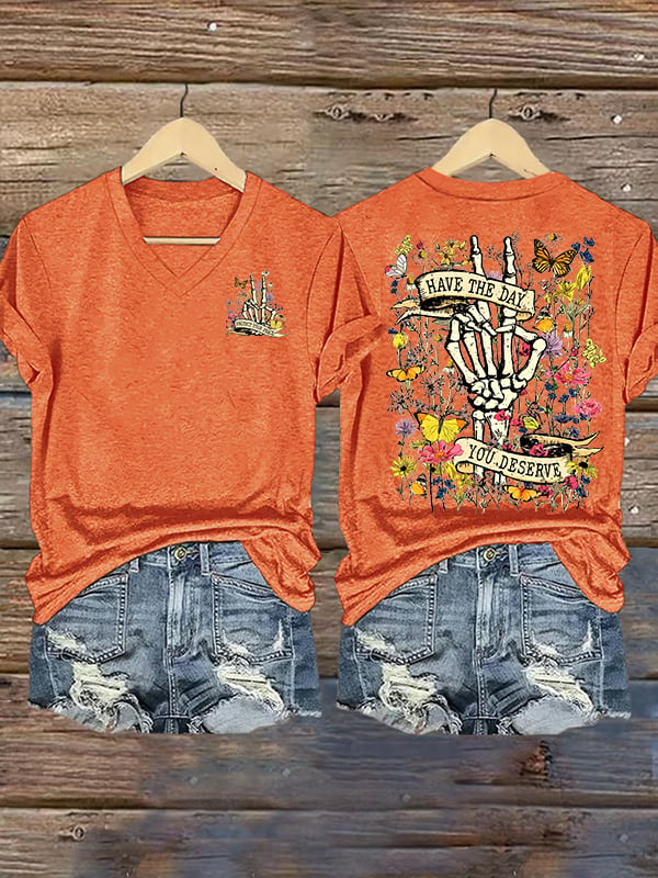 Women's Flower skull hand gesture Of WDNC Club We Do Not Care Menopause Perimenopause Print T-Shirt