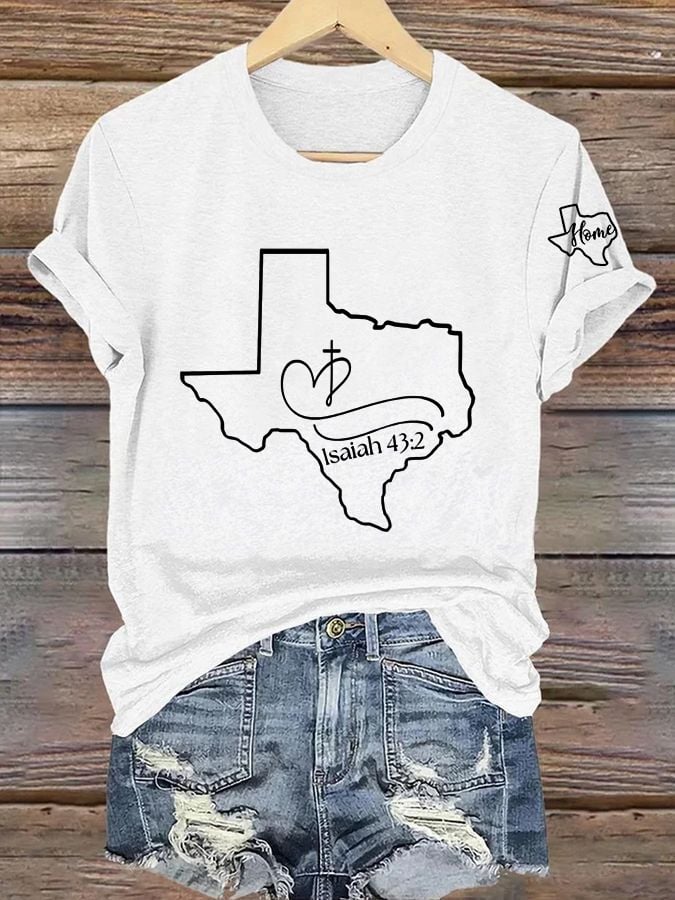 Women's God Bless Texas Printed Crew Neck T-Shirt