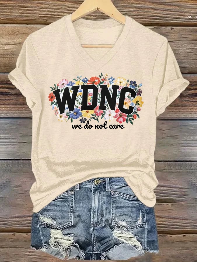V-Neck Retro Funny WDNC Menopause Perimenopause Print T-Shirt