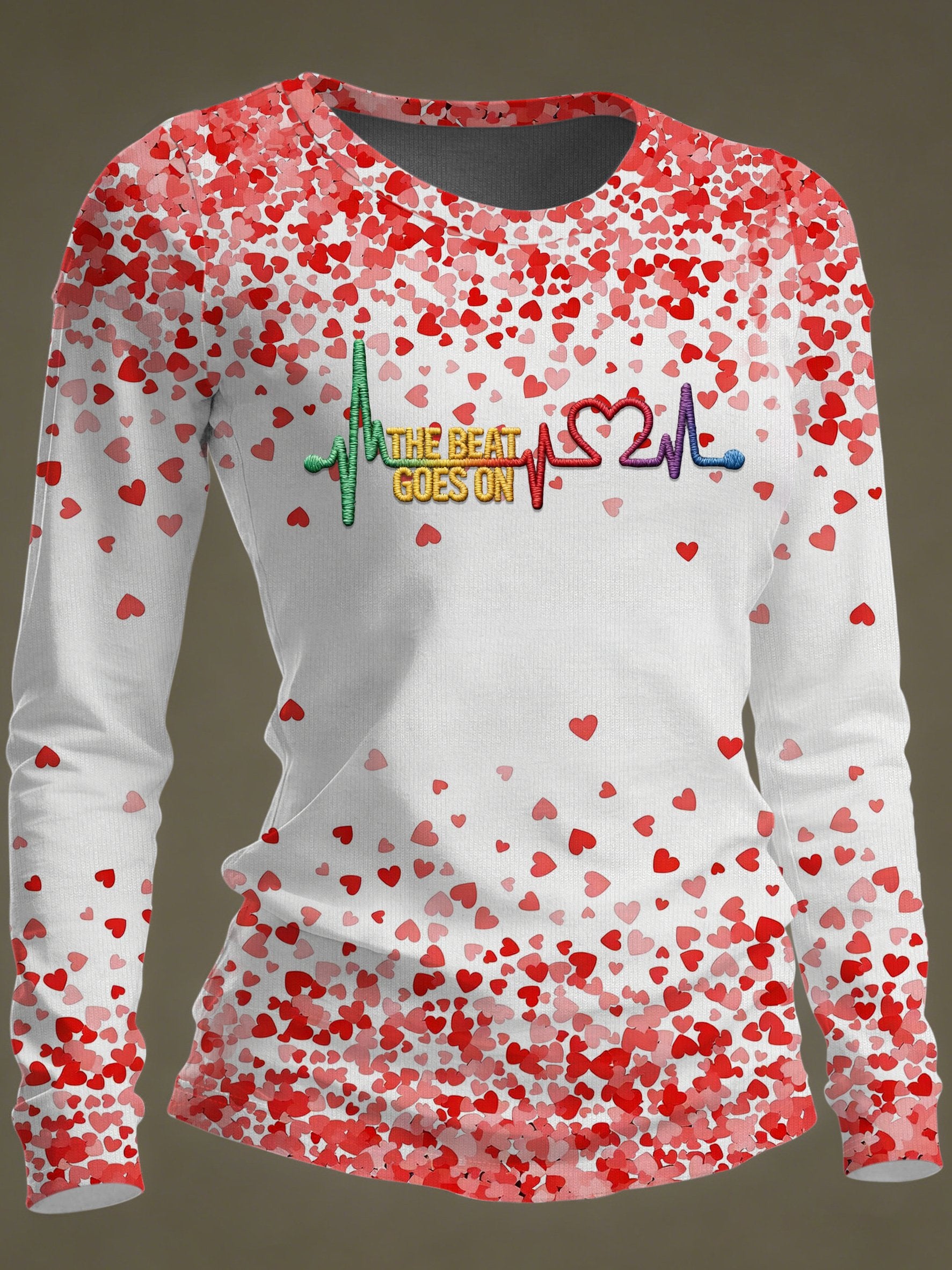 Women's Casual Heart Disease Awareness Print Long-Sleeve T-Shirt