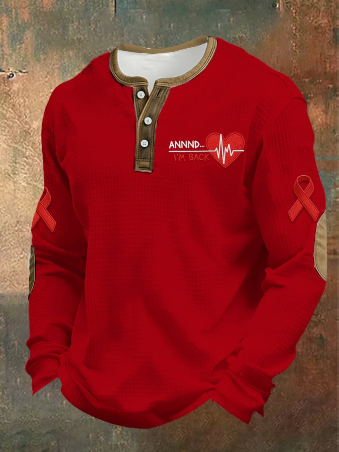 Men's casual t-shirt with a heart disease awareness design and the text "AND... I'M BACK"