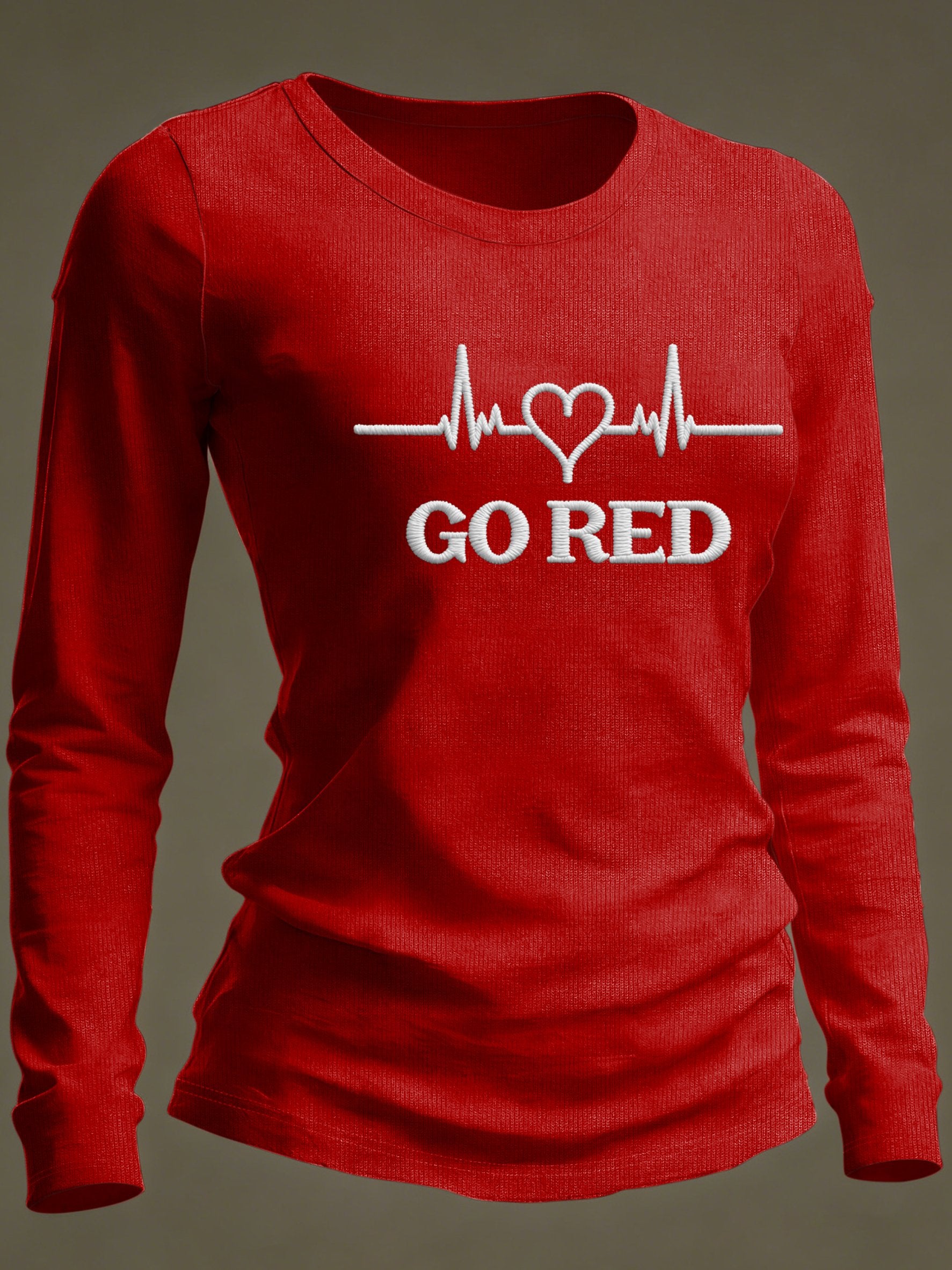Women's Casual Heart Disease Awareness Print Long-Sleeve T-Shirt
