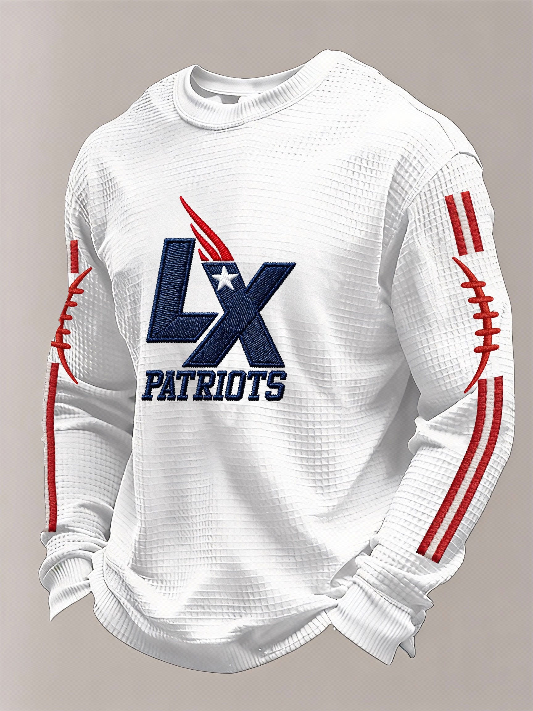 Menโs Football Graphic Waffle Knit Long Sleeve Crewneck T-Shirt
