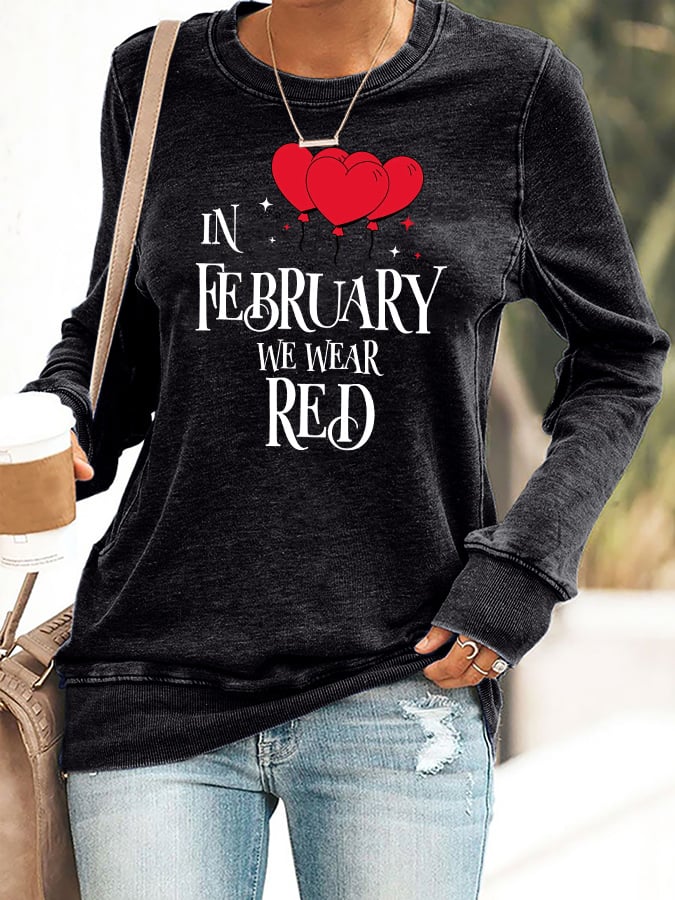 Women's Casual Heart Disease Awareness Printed Sweatshirt