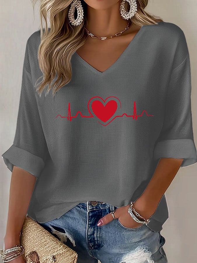 Women'S Casual Heart Disease Awareness Print Short-Sleeved T-Shirt
