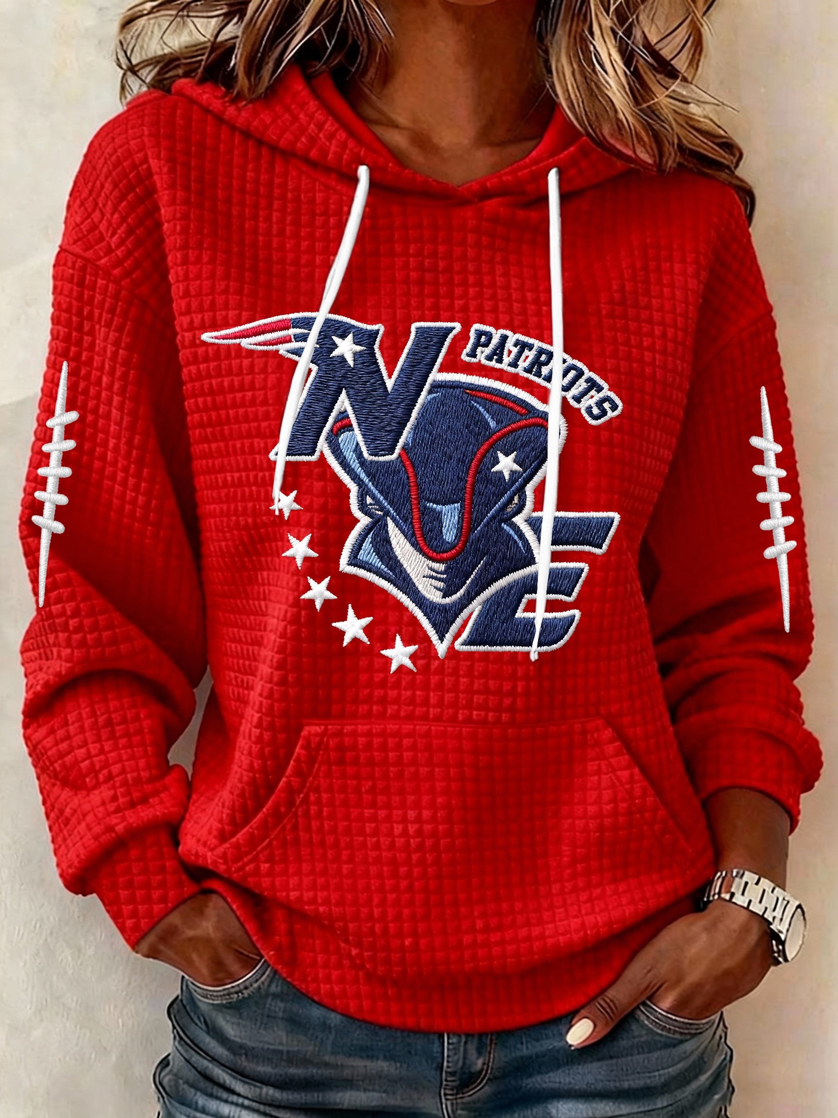 Womenโs Football Graphic Waffle Knit Hoodie