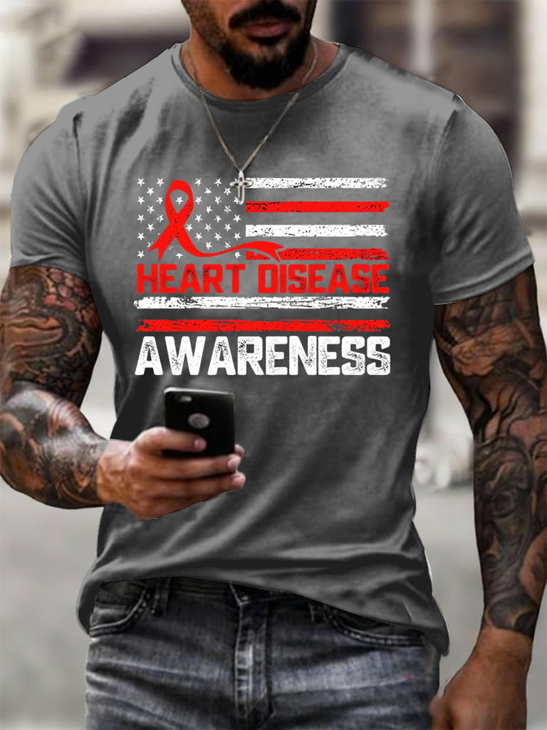 Men's casual heart disease awareness T-shirt
