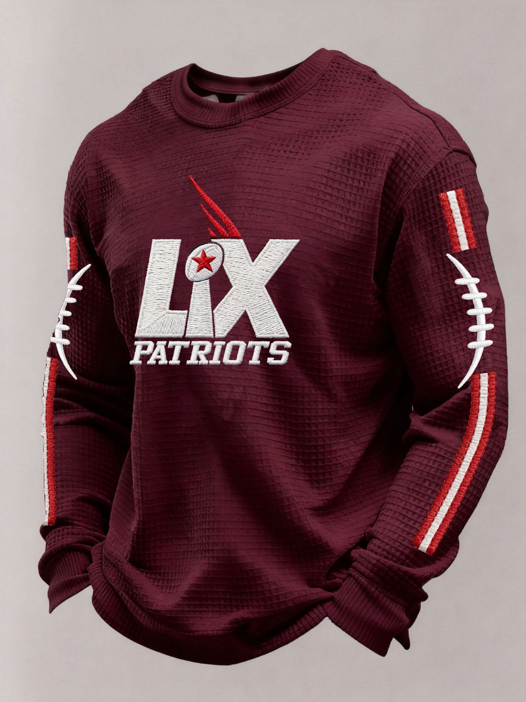 Menโs Football Graphic Waffle Knit Long Sleeve Crewneck T-Shirt