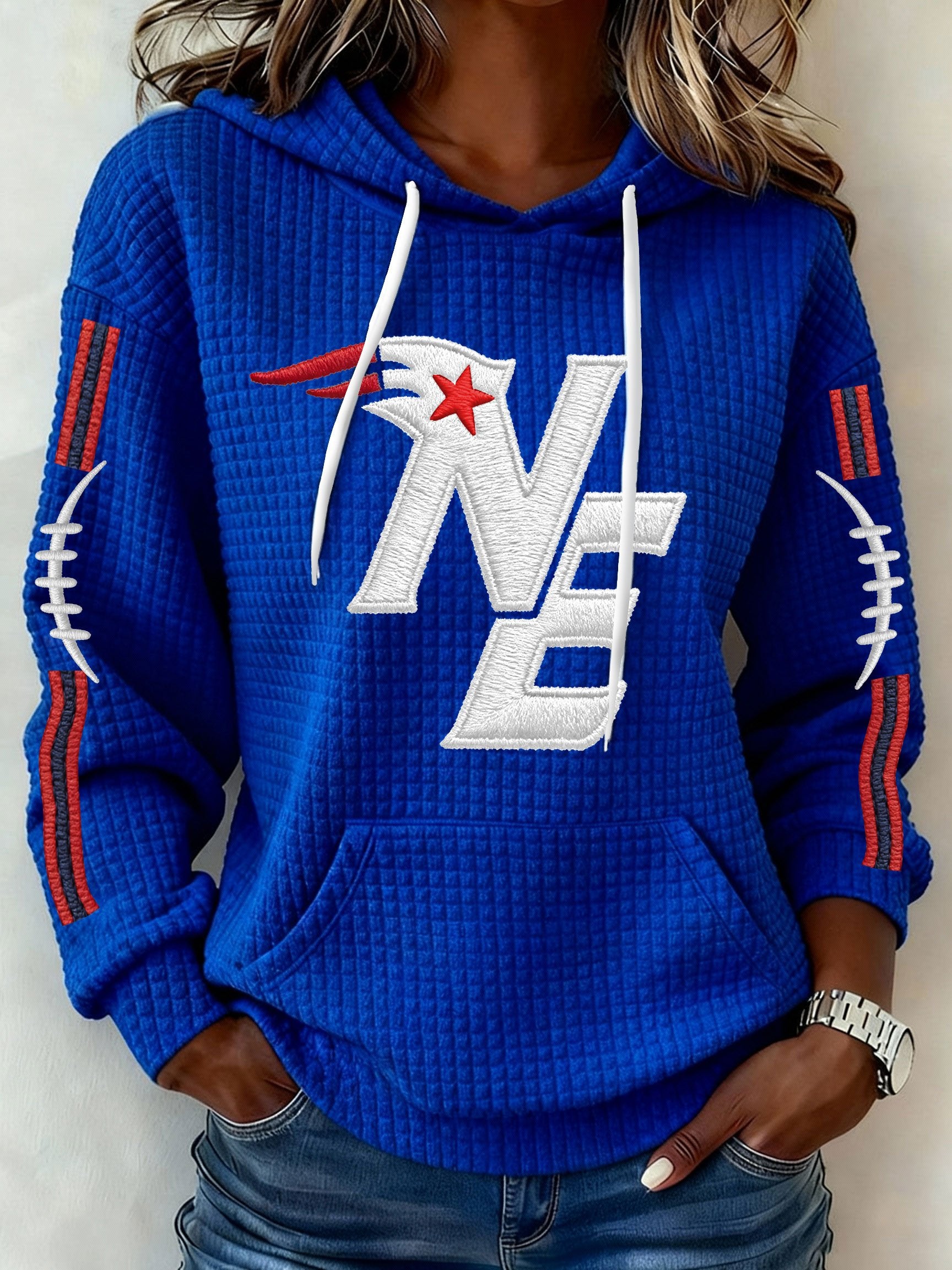 Womenโs Football Graphic Waffle Knit Hoodie