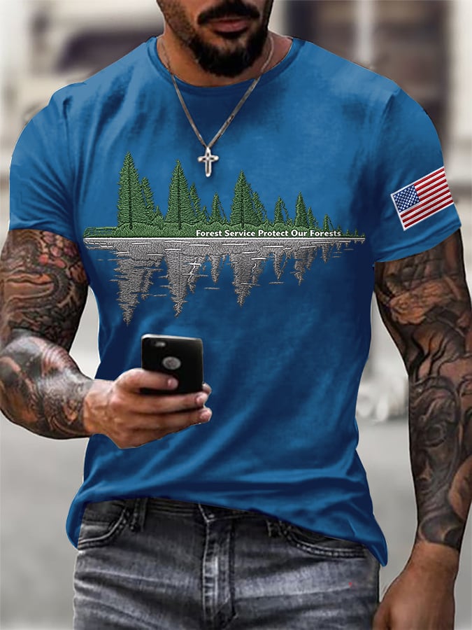 Men's Retro Save The Forest Service Printed Top