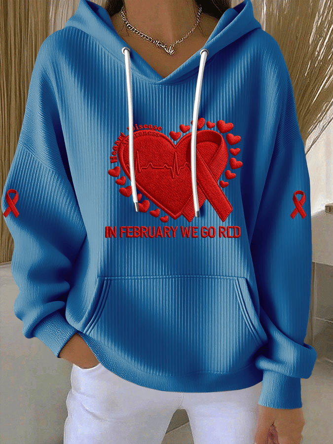 Women's Heart Disease Awareness Print Long-Sleeve Hooded Sweatshirt