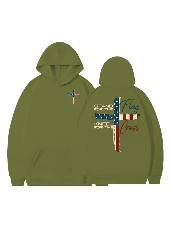 Women's Stand For The Flag Kneel For The Cross Printed Casual Hoodie