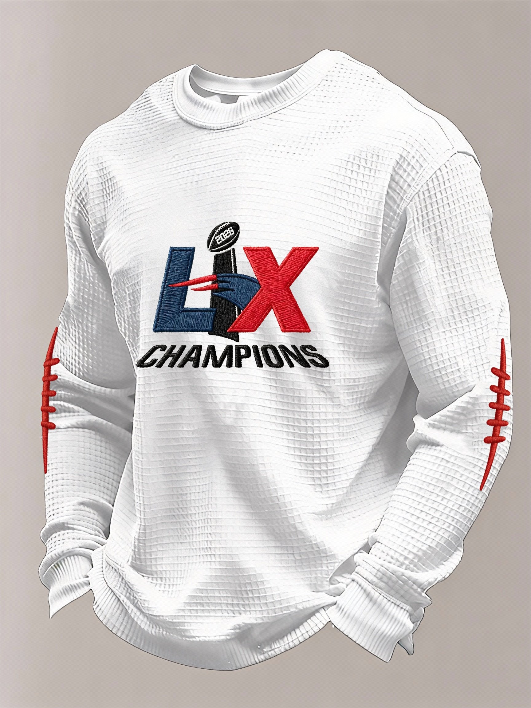 Menโs Football Graphic Waffle Knit Long Sleeve Crewneck T-Shirt