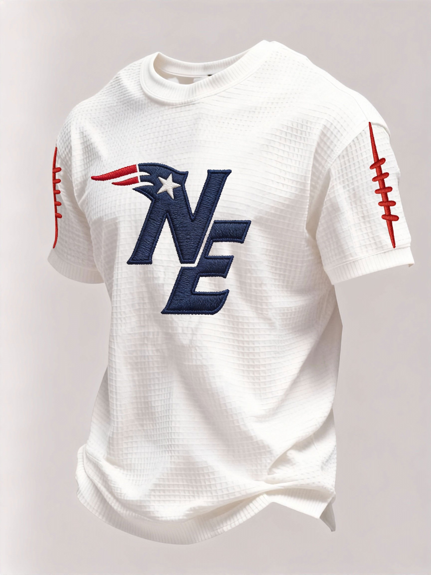 Menโs Football Graphic Waffle Knit Short Sleeve Crewneck T-Shirt
