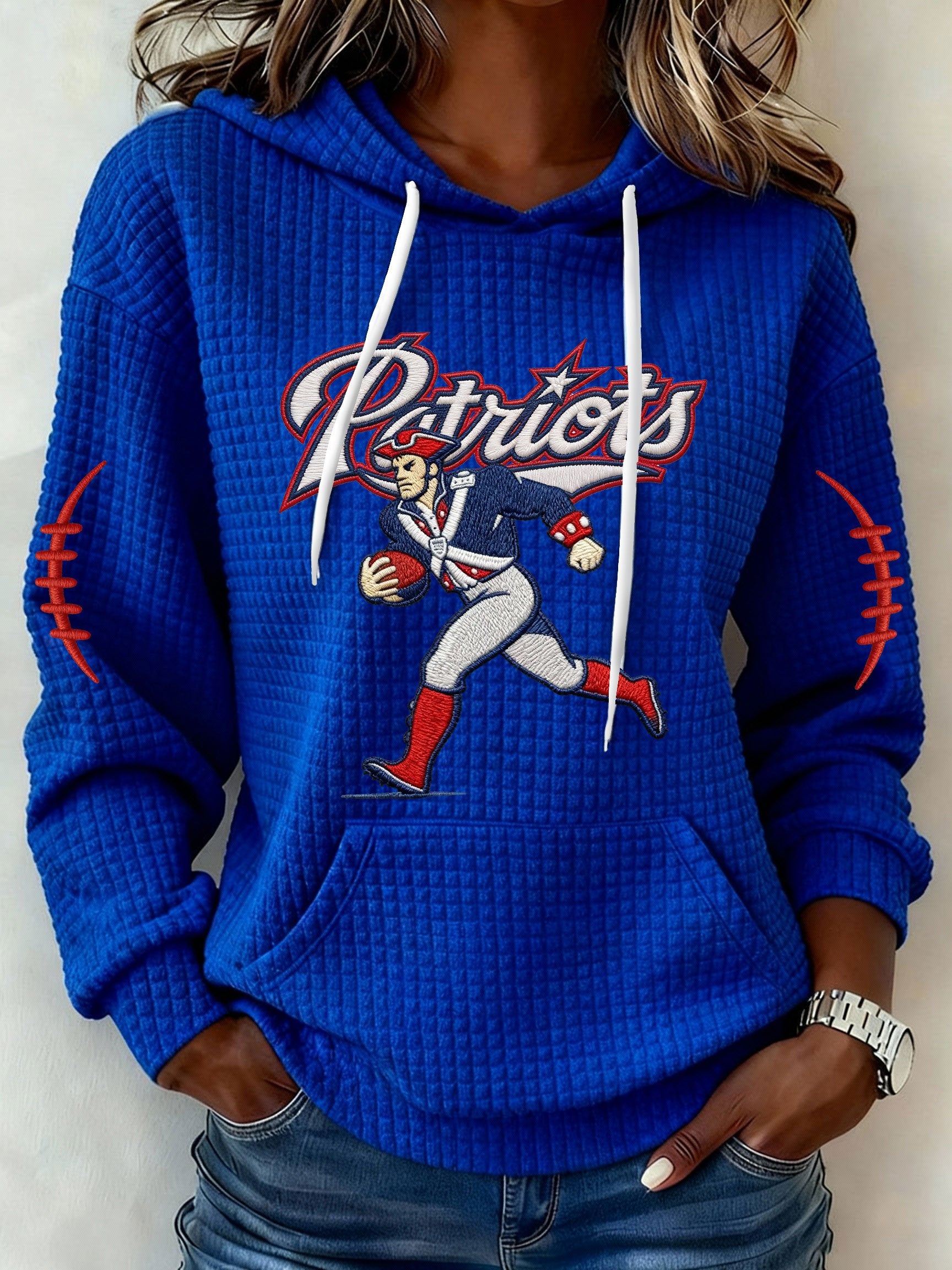 Womenโs Football Graphic Waffle Knit Hoodie