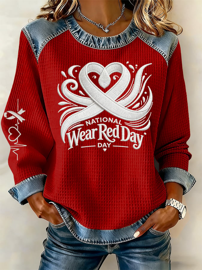 Women's Heart Disease Awareness Print Long-Sleeved Sweatshirt