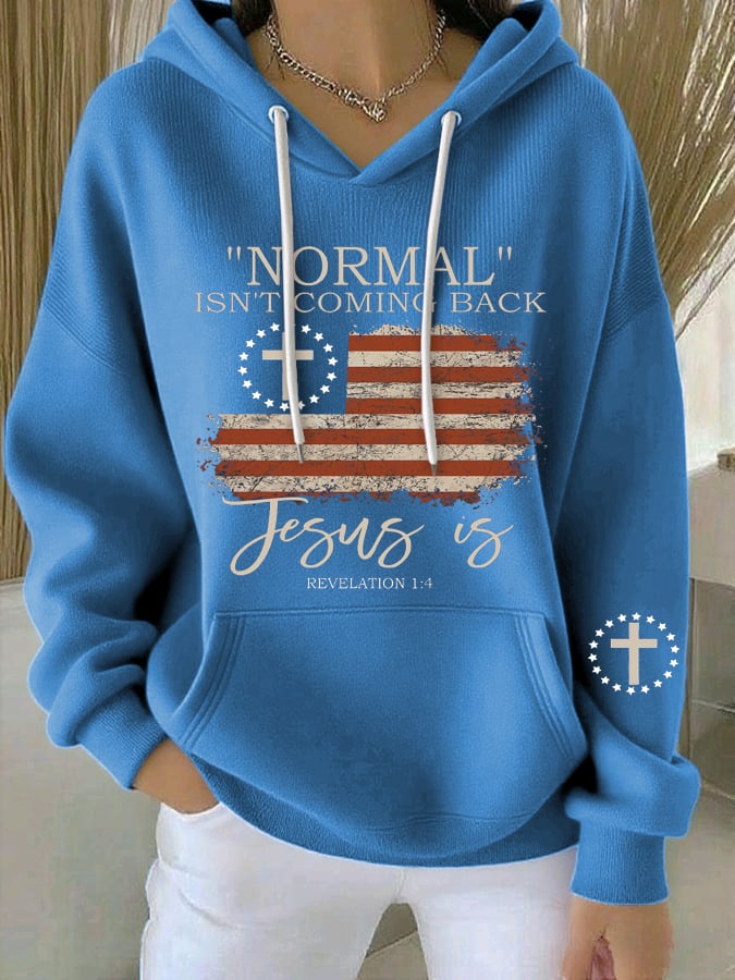 Women's Retro Faith “Normal Isnt Coming Back” Print Casual Hooded Sweatshirt