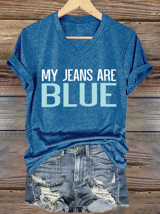🔥Buy 3 Get 15% Off🔥V-Neck Retro My Jeans Are Blue Print T-Shirt