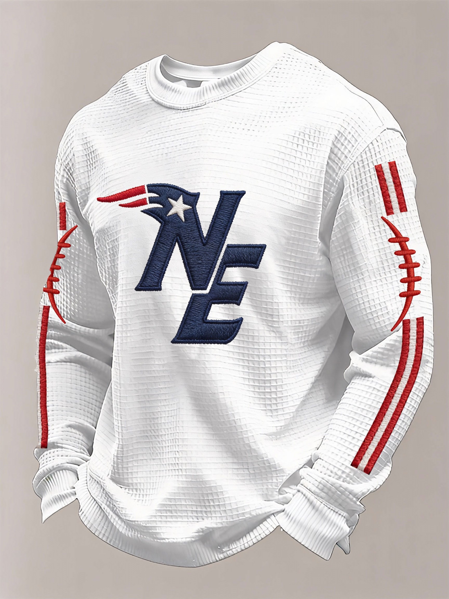 Menโs Football Graphic Waffle Knit Long Sleeve Crewneck Top