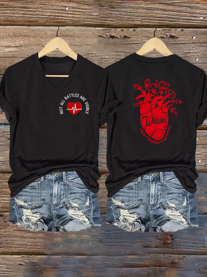 Women's Heart Disease Awareness Print T-shirt