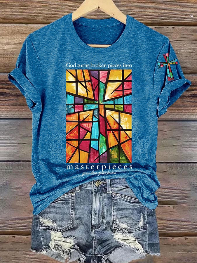 Women's God Turns Broken Pieces Into Masterpieces Print T-shirt