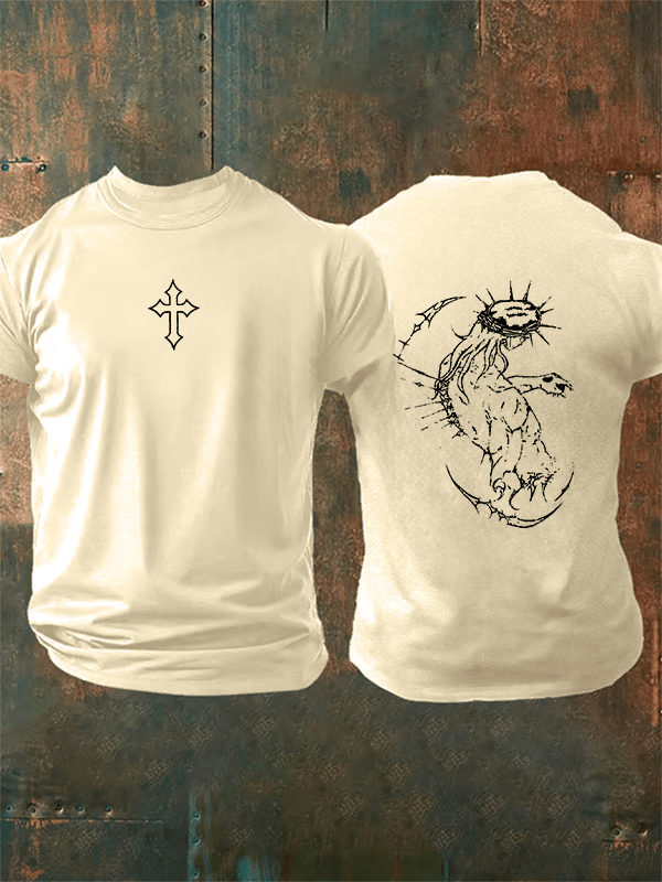 Unisex Fearless Cross Print Acid Washed T-shirt