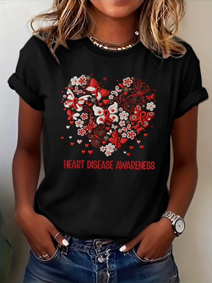 Women's Heart Disease Awareness Printed T-shirt
