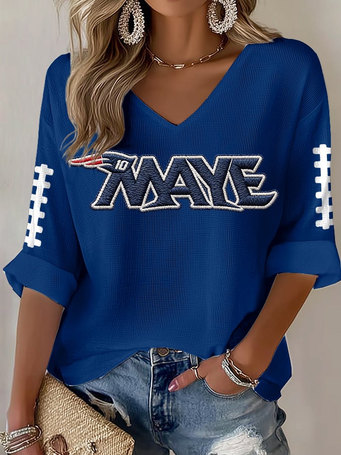 Women's Football Print Waffle Long Sleeve T-Shirt