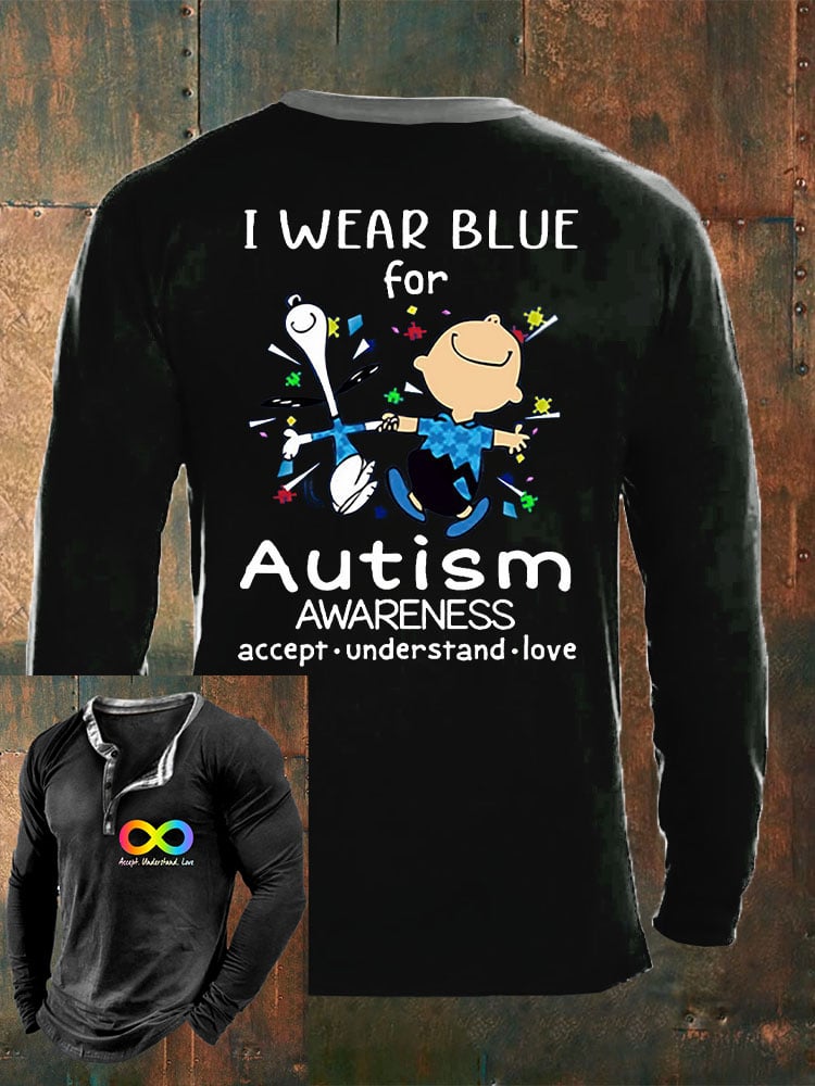 Men'S V-Neck Autism Awareness I Wear Blue For Autism Print T-Shirt