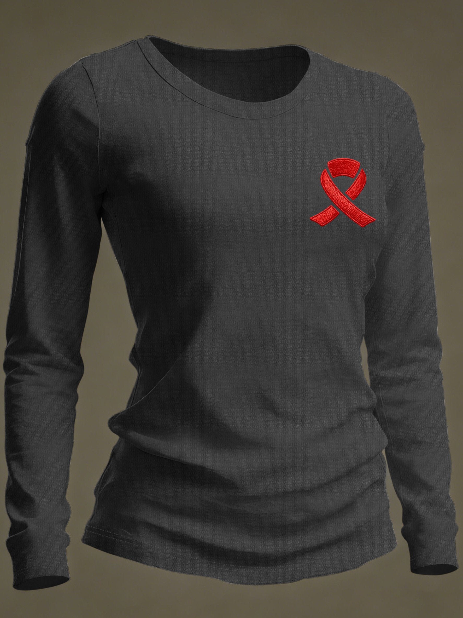 Women's Casual Heart Disease Awareness Print Long-Sleeve T-Shirt