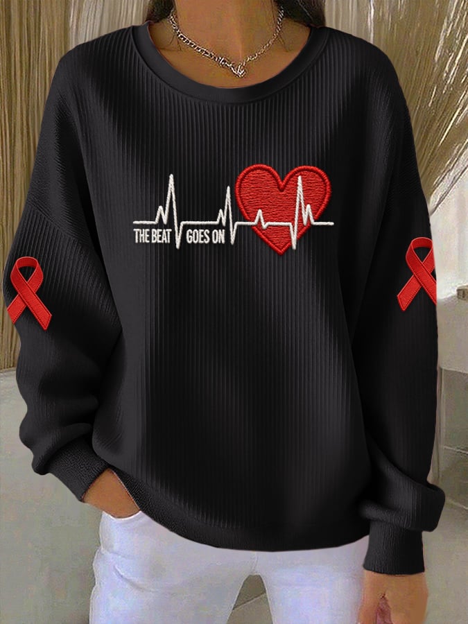 Women's Casual Heart Disease Awareness Print Sweatshirt