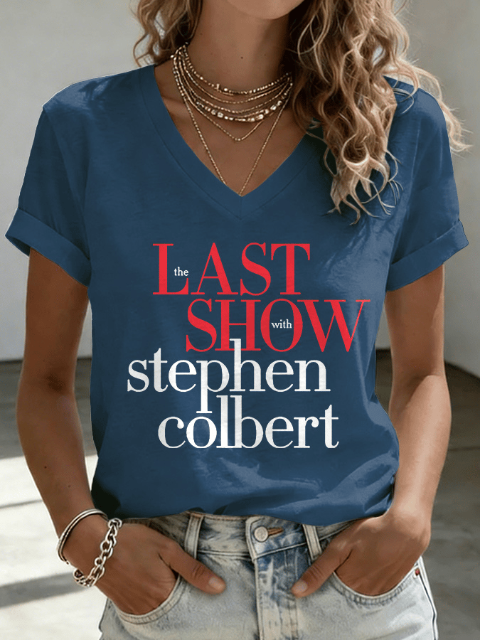 V-Neck Retro Last Show Print T-Shirt