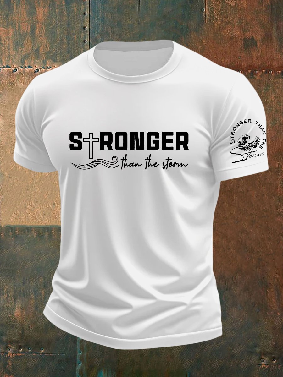 Men's Stronger than the Storm Cross Print Short Sleeve Tee