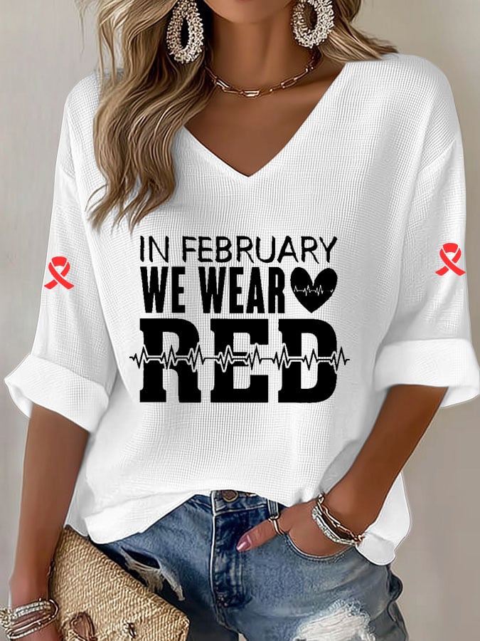 Women'S Casual Heart Disease Awareness Print Short-Sleeved T-Shirt