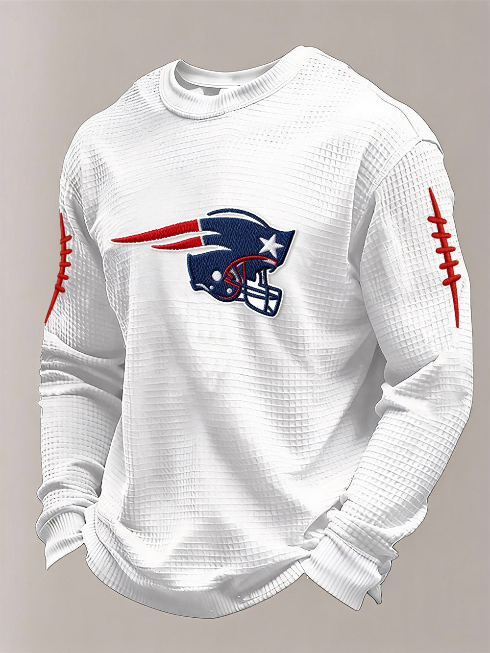 Menโs Football Graphic Waffle Knit Long Sleeve Crewneck T-Shirt